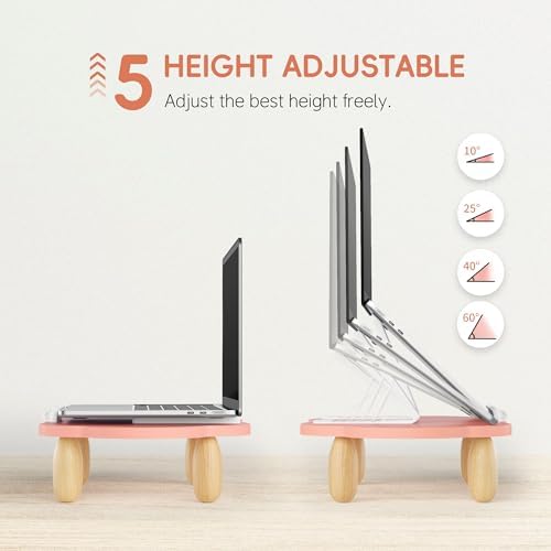 AFOOYO Adjustable Wood Laptop Stand, Ergonomic Height Angles Computer Stand, Cloud-Shaped Holder Riser Notebook Stand for Desk Compatible with Air, Pro, Dell, HP, Lenovo More 10-17.3" Laptops, Pink - Image 3