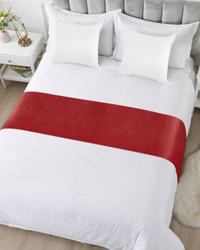 Farmhouse Red Linen Bottom Bed Runners for Bedroom Hotel,Decorative Bedding Scarf Vintage Burlap Christmas Bed End Blanket Bedding Runner Scarves for Queen Size Bed,94x20in - Image 3