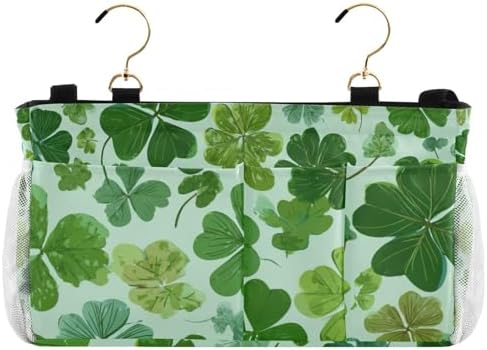 Bedside Caddy Hanging Bunk Bed Caddy Bed Organizer Hanging Pocket with 2 Hooks Bedside Storage Organizer Pocket Bag Holder Green Nature St Patrick Clovers by Unknown