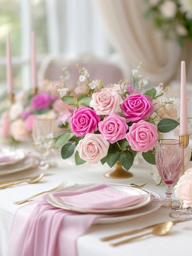 InnoGear Artificial Flowers, 100 Pcs Shades of Pink Foam Fake Roses Bulk with Stems for Decoration Celebration DIY Wedding Bouquets Centerpieces Bridal Shower Party Christmas Tree - Image 4
