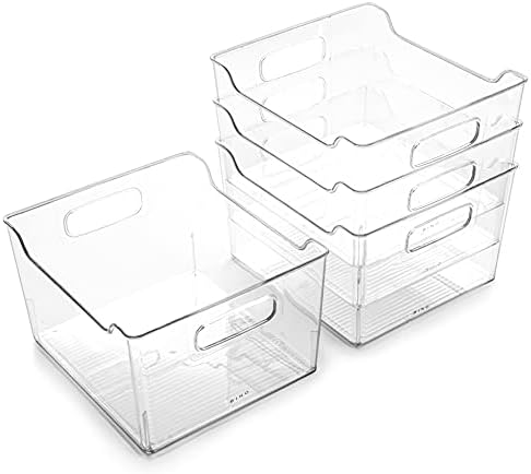 BINO | Plastic Storage Bins - 4 Pack | THE LODGE COLLECTION | Clear Storage | Containers for Organizing with Handles | Pantry Kitchen Organization | Fridge Organizer | Bathroom | Shelves Cabinet by BINO
