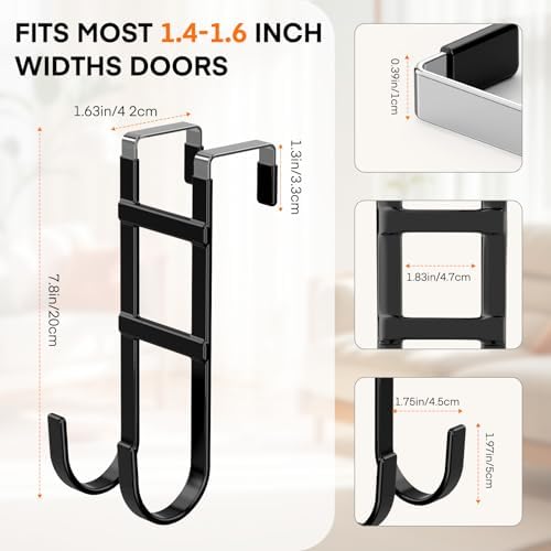 FYY Over the Door Hooks, Double-Hanger 2 Pack, Fits Doors 1.6" Black - Image 2