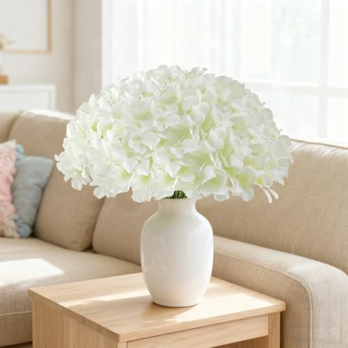 White Hydrangea Artificial Flowers Bulk, 40 Pcs Faux Hydrangea Flowers Heads, Artificial Fake Silk Hydrangea Flowers with Stems, White Flowers Artificial for Decoration Wedding Décor - Image 5