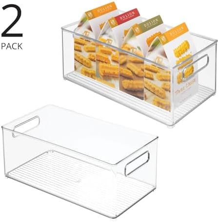 mDesign Deep Plastic Kitchen Storage Organizer Container Bin for Pantry, Cabinet, Cupboard, Shelves, Fridge, or Freezer - Holds Dry Goods, Sauces, Condiments, Drinks, 2 Pack, Clear - Image 2