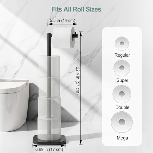 Toilet Paper Holder Stand, Freestanding, Stainless Steel, Matte Black - Image 3