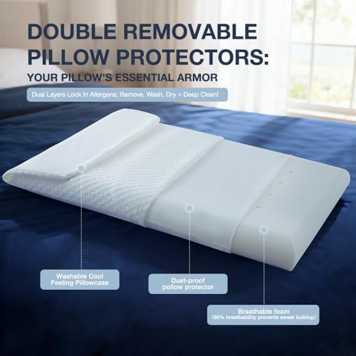 Thin Memory Foam Pillow for Stomach Sleepers - King 1.75 inch Inch Low Profile Flat Pillows for Sleeping, Slim Odorless Foam Pillow and Case with 37% Rayon derived from Bamboo, Standard Size - Image 7