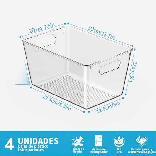 Clear Fridge Organizer Bins with Handles, 4 Pack Large 11.5×7.5×6 Inch - Image 3