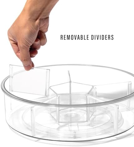 BINO Plastic Round Turntable Organizer with 6 Compartments - Clear | Spinning Divided Turntable Container | Rotating Organizer Storage for Bottle Condiments Fridge Kitchen Counter Pantry Bathroom - Image 4
