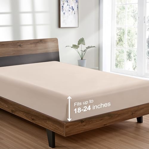 FreshCulture King Fitted Sheet Only - Hotel Quality Ultra Soft & Breathable Brushed Microfiber Fitted Sheet with 21 Inch Deep Pockets - Fits King Size Bed (Khaki) by FreshCulture