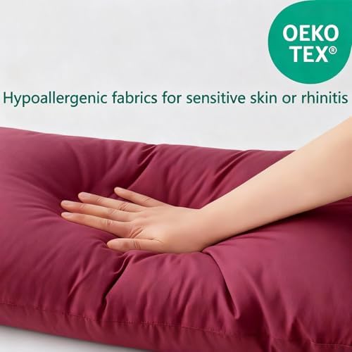 Flat Ultra Thin Bed Pillows Standard Size Pillow Set of 2 Extra Soft Down Alternative for Stomach Back Sleeper Burgundy 20x26inches - Image 3