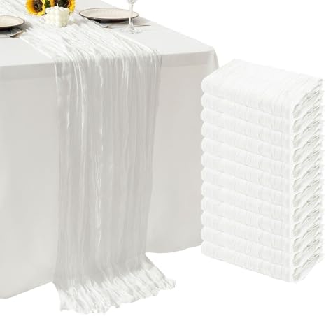 12Pack White Cheesecloth Table Runner 20x120inch Gauze Table Runners by Seveups