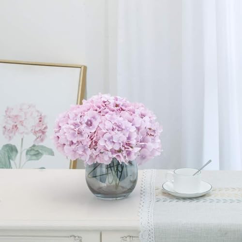 Fake Purple Hydrangea Artificial Flowers - Faux Silk Hydrangeas Flowers Heads with Stems Real Touch for Home Wedding Party Table Decor(Light Purple,Pack of 10) - Image 5