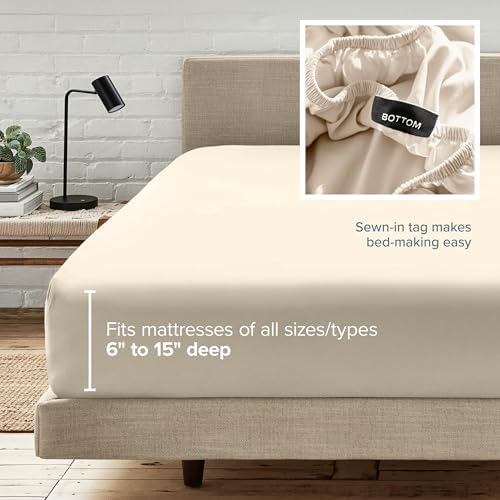 Bare Home Fitted Bottom Sheet Twin Size - Premium 1800 Ultra-Soft - Hotel Luxury - Deep Pocket - Durable and Long Lasting (Twin, Sand) - Image 6