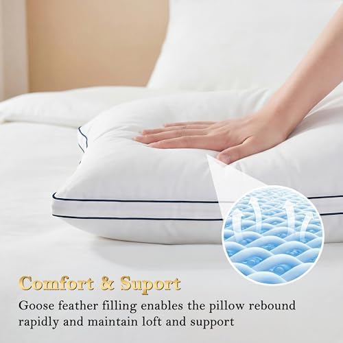 Feather Pillows King Size Set of 2 Goose Down Pillows with 100% Breathable Cotton Cover, Hotel Collection Bed Pillows for Sleeping, Soft Support for Back, Stomach and Side Sleepers - Image 4