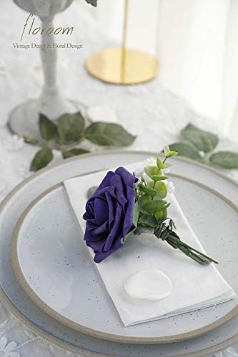 Floroom Artificial Flowers 25pcs Real Looking Violet Purple Foam Fake Roses with Stems for DIY Wedding Bouquets Bridal Shower Centerpieces Floral Arrangements Party Tables Home Decorations - Image 4