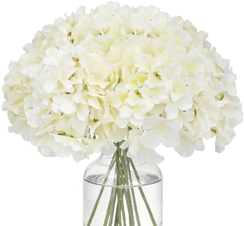 Fake White Hydrangea Artificial Flowers - Faux Silk Hydrangeas Flowers Heads with Stems Real Touch for Home Wedding Party Table Decor(CreamWhite,Pack of 10) by FLORRALIAArtificialFlowers