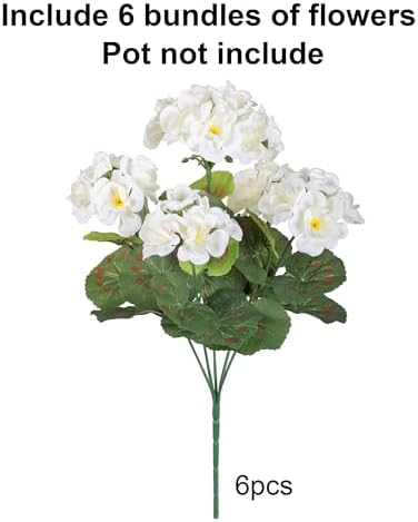 Artificial Geranium Fake Flowers for Outdoors Decoration, 6 Bundles Silk Geraniums White Flower UV Resistant Look Real Faux Plants for Front Door Garden Porch Planter Patio Balcony Yard Indoor Home - Image 5