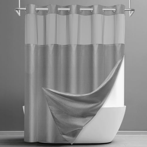 SORTTO Ringless Waffle Shower Curtain with Snap in Liner Set, 71x80, Grey by SORTTO