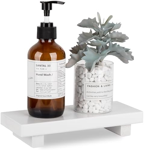 Bathroom Counter Organizer Wood Pedestal Stand Farmhouse Decorative Tray Soap Holder for Kitchen Decor, Small, White by zoocatia