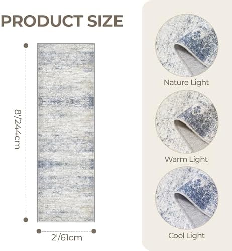 2x8 Runner Rug Non Slip,Washable Hallway Runner Rug,Blue - Image 2