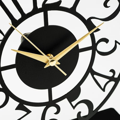 muyika 8.9x9.5 Metal Desk Clock, Black Round Silent Non-Ticking Analog Table Clock, Battery Operated, Decorative Desk and Shelf Clock, Desk Clocks for Living Room Bedroom Kitchen Office School - Image 2