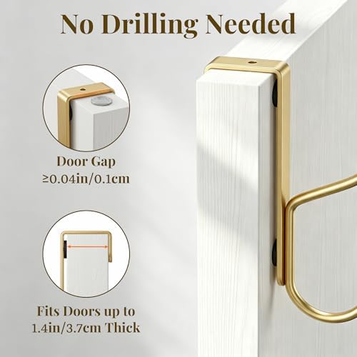 niffgaff Over Door Hook 4-Pack, Heavy Duty Door Hanger, Fits Interior Doors 1.4 Inches Thick, Organize Coats, Hats, Towels, and Bags for Entryways, Bathrooms, Bedrooms, and Kitchens, Gold - Image 3