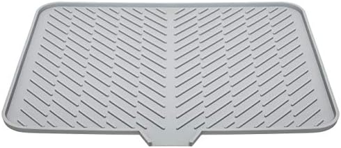Luxet Silicone Dish Drying Mat with Built-in Drain Lip - Hygienic Drying Pad - Sturdy Compact Easy to Clean Tray Protects Surfaces Prevents Water Build Up - 23 X 17 (Grey) by Luxet