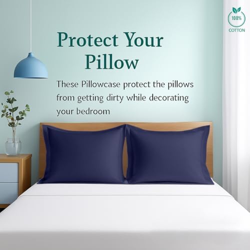 2 Pack Pillow Shams King Size 20x40 – 600 Thread Count 100% Organic Cotton Navy Blue Pillow Covers with 2 Inch Decorative Flange, Soft & Smooth Premium Hotel-Quality Pillowcases Set of 2 - Image 3