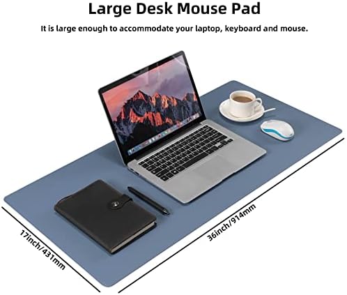 Wolaile Faux Leather Desk Pad Blotter,Water and Slip Resistant Writing Desk Protector Mat,Blue Large Mouse Pad for Desktop/Office Home Table Cover,36x17 in - Image 3