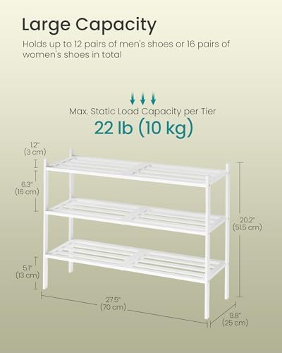 SONGMICS Bamboo Shoe Rack, 3-Tier Stackable Shoe Organizer, for 12-16 Pairs - Image 3