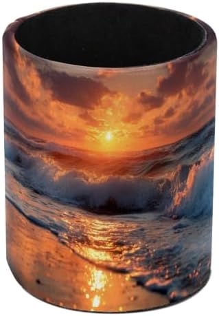 Leather Pen Holder for Desk, Coastal Sunset Pencil Cup Pen Organizer Makeup Brush Holder for Office Home Kids Countertop Desk Accessory Storage by Unknown