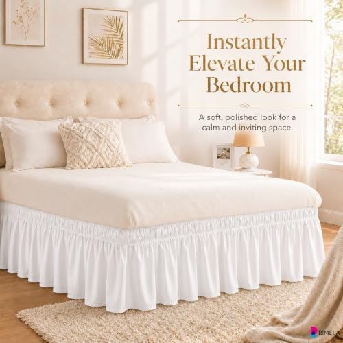 Warm White Bed Skirt Queen Size 15" Drop, Elastic Wrap Around Bedskirt - Image 4