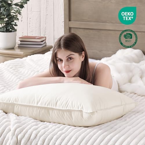 puredown® Goose Feather Down Pillows, 100% Organic Cotton Cover, Luxury Hotel Collection Bed Pillows for Sleeping Set of 2, Standard Size - Image 5