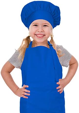 Kids Apron and Chef Hat Set, Cotton Child Toddler Aprons with Pocket by CRJHNS