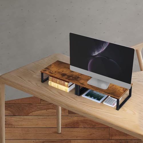 Wood Monitor Stand 2 Pack Monitor Riser for Desk, Brown - Image 5