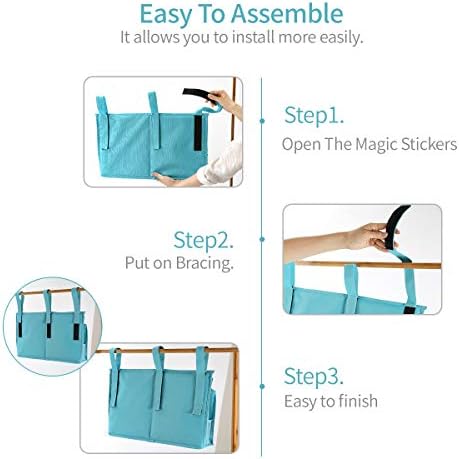 Bseash Bunk Bed Organizer, Bedside Caddy Hanging Bed Organizer Storage Bag 8 Pockets, for College Dorm Rooms Bed, Hospital Bed, Baby Bed Rails, 600D Oxford Cloth (Light Blue) - Image 6