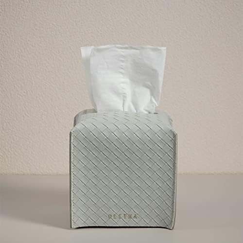 OLETHA Square Tissue Box Cover, Aesthetic Desk Decor, Woven Embossing, Grey - Image 5