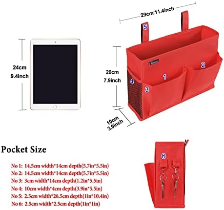 Surblue Caddy Hanging Organizer Bedside Storage Bag for Bunk and Hospital Beds, Red, Small - Image 6