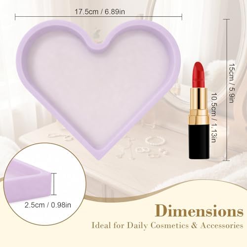 BLESWIN Cute Heart Silicone Jewelry Dish, Soft Ring Holder Tray, Small Trinket Bowl for Keys Earrings Necklace, Aesthetic Home Decoration Gift for Women Girls Mom Best Friend, Purple - Image 2