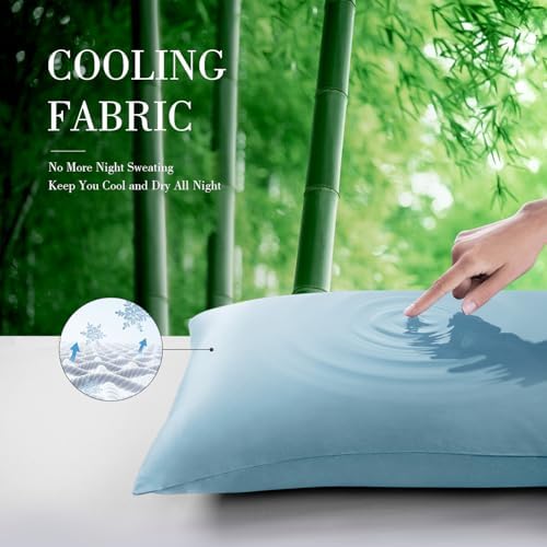 WishSmile Cooling Queen Pillowcases Set of 2 Breathable Cool Silky Soft Rayon Derived from Bamboo Fabric, Moisture Wicking for Hot Sleepers, Hair and Skin Friendly, Light Blue, 2 Pack, 20x30IN - Image 5