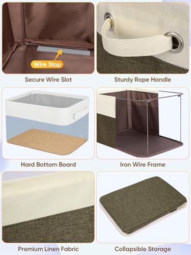 BALEINE 4 Pack Fabric Closet Storage Bins for Shelves, Linen Closet Organizers and Storage, Decorative Baskets for Organizing, Shelf, Clothes, Home, Office (Brown, 14''x10''x8.5'') - Image 6