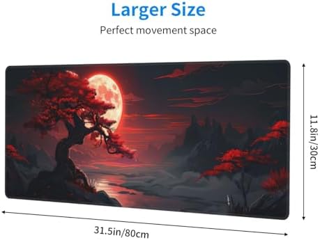 Extended Gaming Mouse Pad, Large Desk Mat XL Anime Mouse Pad Waterproof with Stitched Edges, Non-Slip Desktop Pad for Home and Office, Level Up Your 31.5x11.8 Inch (Darkness Red Moon) - Image 2