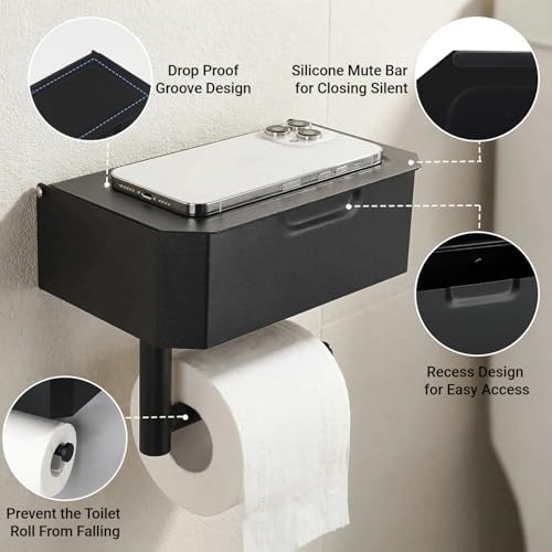 Toilet Paper Holder with Shelf, Wall Mounted Wipes Dispenser - Image 4