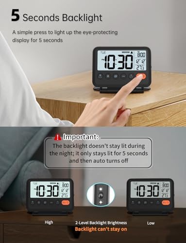 Digital Travel Alarm Clock, Battery Operated Bedroom Clock - Image 4