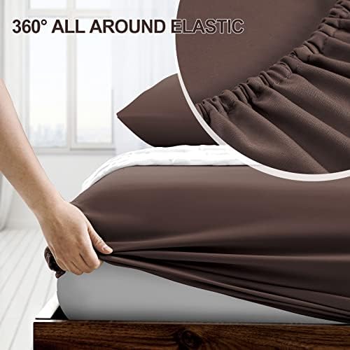 FreshCulture California King Fitted Sheet Only - Hotel Quality Fitted Sheet - Ultra Soft & Breathable - Brushed Microfiber - Deep Pocket - Cooling Fitted Sheets for Cal King Size Bed (Brown) - Image 3