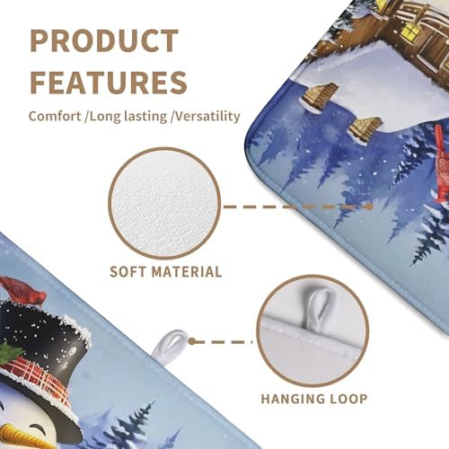Christmas Snowman Kitchen Drying Mat - Winter Snow Cardinals Pine Trees Dish Drainer - Large Microfiber Absorbent Fast Drying Pad for Kitchen Countertop 1824 - Image 3