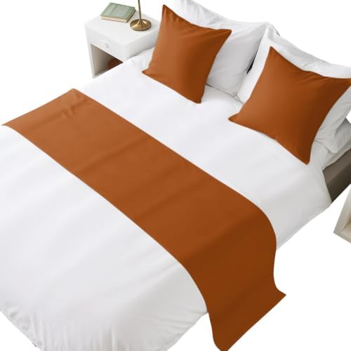 Brown Orange Bed Runners for Queen Size Beds Fall Solid Bed Scarf Matching Decorative Throw Pillow Covers Thanksgiving Farmhouse Hotel Beds End Blanket Towel Soft Bedspread Protection for Home Bedroom by Unknown