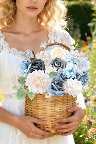 rongflower Blue Artificial Flowers Combo Box Set Silk Flowers Fake Rose for DIY Floral Arrangements Wedding Bouquets Centerpieces Baby Shower Party Home Decorations - Image 5