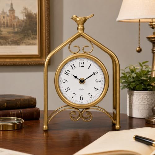 EMAX HOME Silent Desk Clock 9.8", Vintage Metal Frame Mantel Clock - Image 5