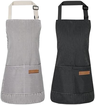 2 Pack Stripes Kids Apron, Kids Cooking Aprons with 2 Pockets, Cute Aprons for Cooking for Boys and Girls by XLSXEXCL